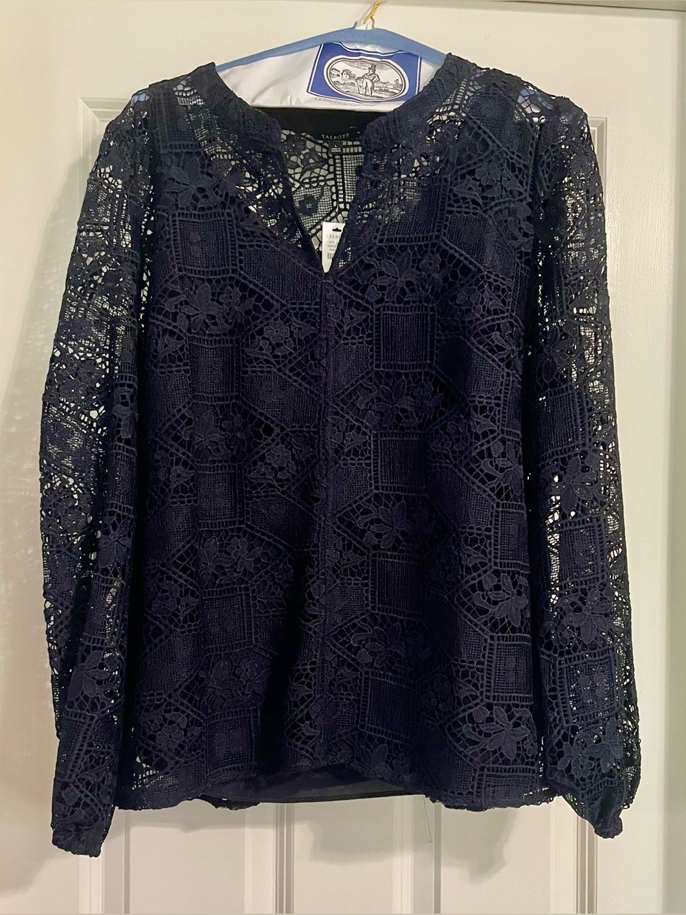 Women’s Navy Lace Long-Sleeve Top with sleeveless shell